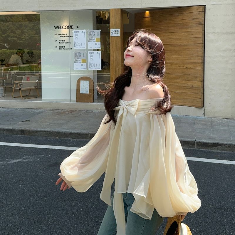 Off Shoulder Top - Koszula damska w stylu francuskim z