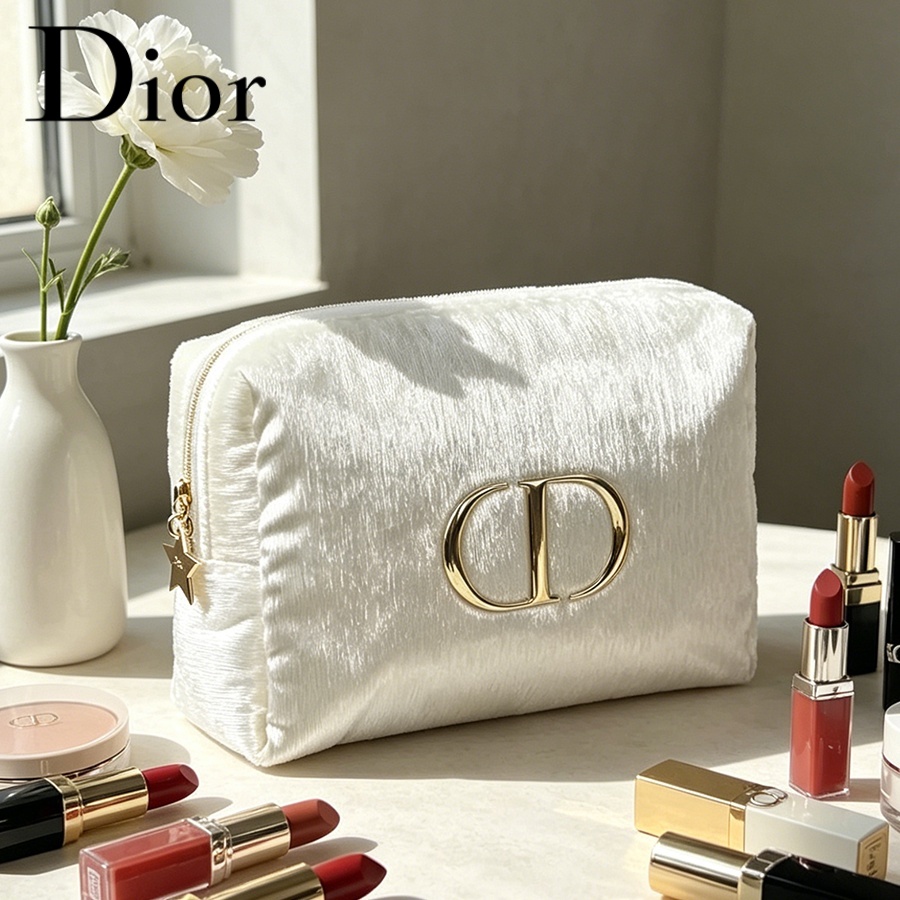 Women Fashion Logo Design - Kosmetyczka podróżna Dior z białego aksamitu,