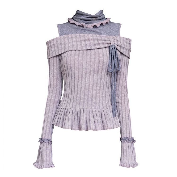 Off Shoulder Top - Damska bluzka z długim rękawem na