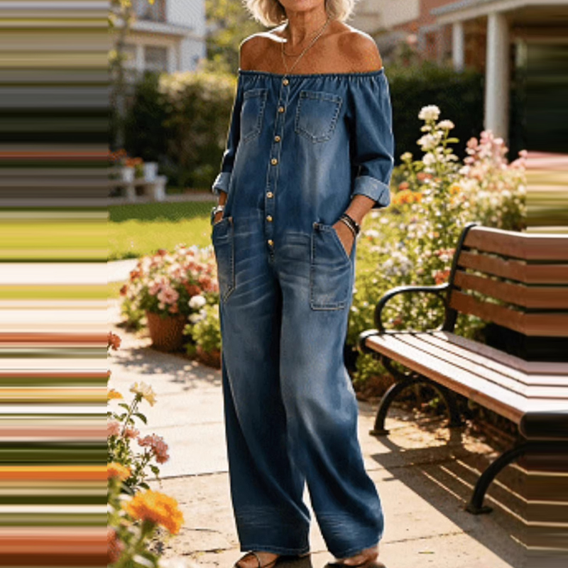 Damski kombinezon dżinsowy z d – Women'S Fashion Vintage Off Shoulder Long Sleeve Jumpsuit recenzja i cena