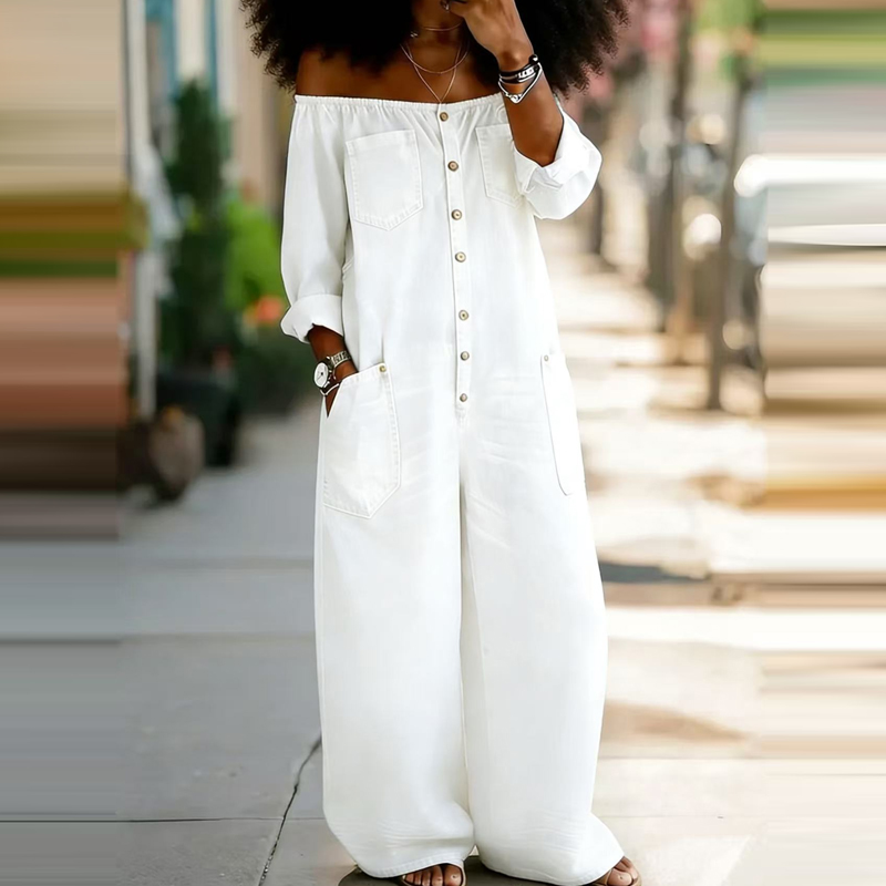 Elegancki kombinezon damski z  – Women'S Fashion Vintage Off Shoulder Long Sleeve Jumpsuit recenzja i cena
